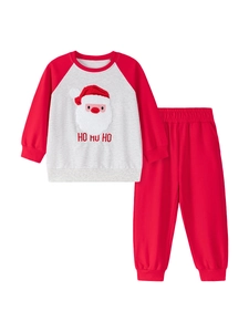 Toddler boys Christmas two-piece gray and red set with Santa applique sweatshirt and pants