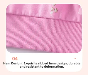 Detail of pink floral toddler outfit showing fine ribbed hem and cotton fabric texture