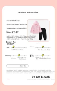 Composition détaillée du tissu et guide des tailles pour ensemble sweat en polaire rose