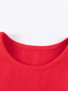Abito rosso a maniche lunghe in cotone per bambine con gonna in tulle per l'autunno