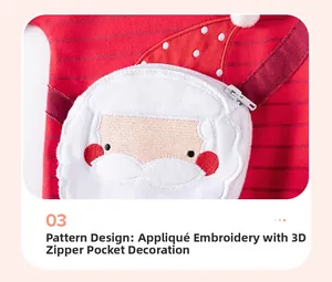 Detail of Christmas striped sweatshirt with Santa Claus applique and 3D zipper beard pocket
