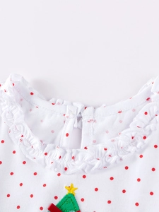 Robe de Noël pour filles à pois rouges avec col à volants et broderie sapin festif