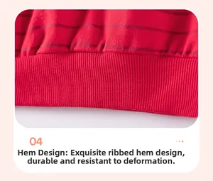 Detail view of red striped cotton sweatshirt showing elastic ribbed hem construction