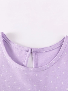 Robe en coton pour fille lilas à pois blancs avec fente boutonnée délicate dans le dos