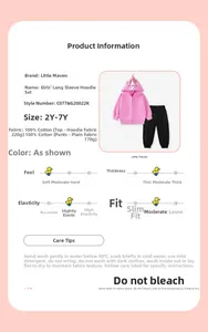 Detail specifications of girls cotton hoodie set and cargo pants for ages 2Y-7Y