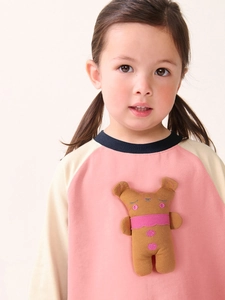 Pink and beige raglan sleeve toddler sweatshirt with a cute 3D bear embroidery detail