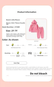 Detail view of pink girls' hooded tracksuit featuring unicorn and rainbow graphic prints