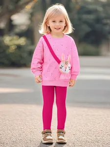 Girls Cotton Long Sleeve Bunny Set Pink Floral Sweatshirt And Rose Pants For Kids Cute Casual Fall Outfit Top And Leggings