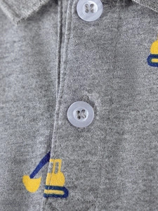 Polo à manches longues gris pour garçons avec imprimé graphique de pelleteuse jaune