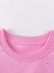Pink floral girl long sleeve set featuring ribbed crew neck and soft cotton fabric