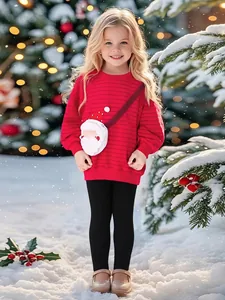 Little Maven Girls Christmas Sweatshirt Set Cotton Striped Long Sleeve Top And Pants Santa Claus Festive Holiday Outfit