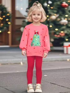 Little Maven Christmas Girls Clothing Set Cotton Long Sleeve Pink Sweatshirt Red Pants Tree Heart Printed Kids Outfits