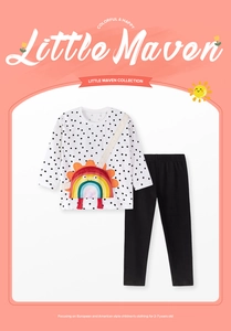 Little Maven girls set featuring polka dot long sleeve top and black slim pants
