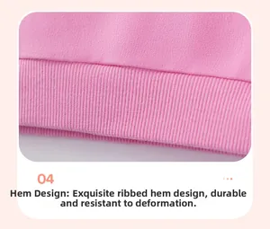 Detail view of pink ribbed hem on girls long sleeve cotton set with elastic texture