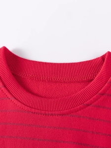 Red striped cotton sweatshirt for girls with ribbed round neck and classic long sleeves