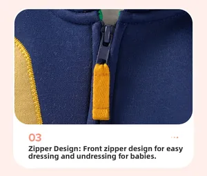 Detail view of boys fleece jacket with smooth front zipper and yellow fabric puller