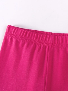 Rose pink knitted cotton pants for girls with elastic waist and reinforced stitching