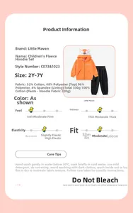 Détails du sweat à capuche renard orange et du pantalon cargo avec tableau des tailles
