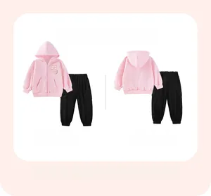 Veste à capuche rose avec broderie lapin et pantalon cargo noir pour enfants
