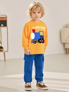 Little Maven Kleinkinder Jungen Cartoon Zug Druck Langarm T-Shirt Baumwolle Casual Top Cargo Hose Für Kinder Herbst Kleidung