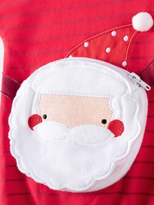 Girls' cotton Christmas sweatshirt featuring 3D Santa plush pocket and red striped knit