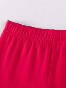 Christmas red girls knitted pants with elastic waistband and high quality sewing detail