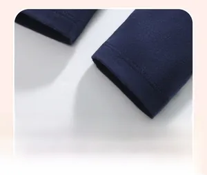 Detail shot of navy blue cotton leggings hem showing high-quality double-stitch sewing
