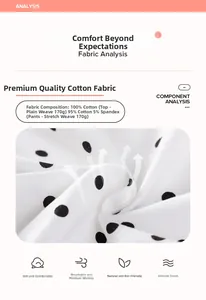 Detail of 100% cotton polka dot fabric showing soft texture and breathability