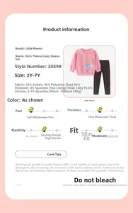 Composition détaillée du tissu et guide des tailles pour ensemble fille polaire rose et noir
