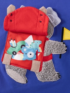 Boys navy cotton sweatshirt with 3D koala embroidery and red flap backpack detail