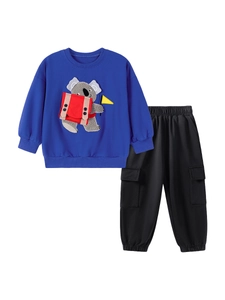 Blue toddler cotton sweatshirt and cargo pants set with cute koala embroidery