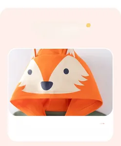 Detail of cartoon fox hoodie featuring high-quality offset printing and 3D embroidery ears