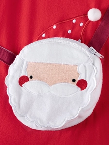Piccola borsa tonda in peluche di Babbo Natale per bambine con ricamo e tracolla rossa