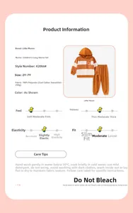 Tableau des tailles et détails du produit pour l'ensemble sweat à capuche rayé garçon