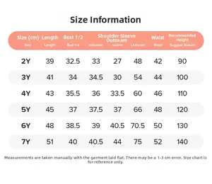 Size information chart for girls long sleeve clothing sets from 2Y to 7Y sizes