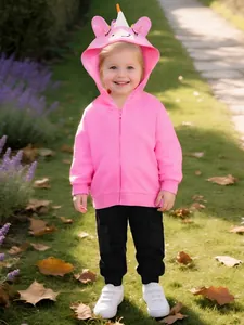Little Girls Cotton Hooded Sweatshirt And Cargo Pants Unicorn Embroidery Zip Up Autumn Casual Top Trousers Clothing Set