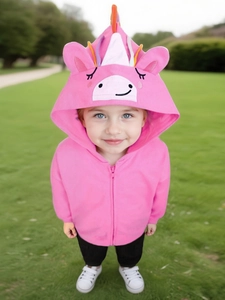 Pink toddler unicorn hoodie with cute 3D ears and unicorn horn detail for girls