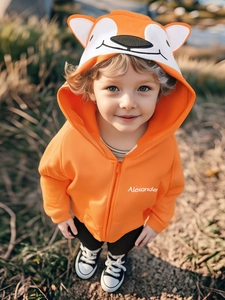 Sweat à capuche renard orange avec oreilles 3D et fermeture éclair pour enfant