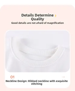 Detail of white cotton knit sweater with reinforced rib neckline and sturdy stitching