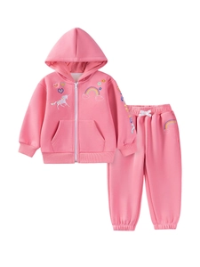 Pink girls tracksuit with embroidered unicorn, rainbow hoodie and matching joggers set