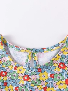 Robe en coton pour fille avec imprimé floral multicolore et col rond pour les enfants