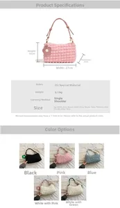 Detailed size specifications for the popcorn texture bubble flower tote bag in PU material