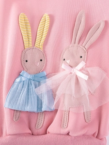 Ensemble fille en polaire rose avec appliqués lapins en 3D, jupes en dentelle et nœuds