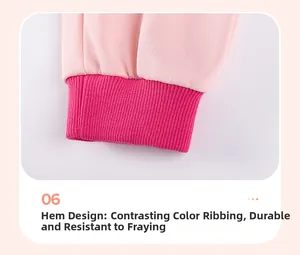 Close-up of pink girls trousers featuring durable contrast ribbed cuffs and stitching