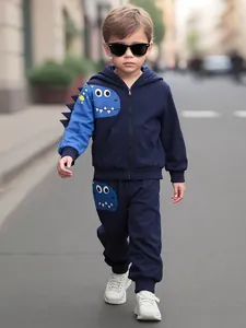 Ensemble Sweat à Capuche et Pantalon pour Petit Garçon Dinosaure Survêtement Décontracté à Manches Longues Tenue d'Automne Deux Pièces