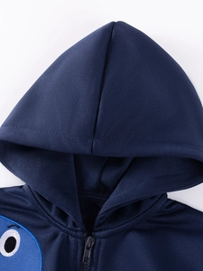 Sweat à capuche bleu marine pour garçons avec broderie œil de dessin animé et zip noir