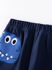 Pantalon de jogging bleu foncé pour garçon avec taille élastique et écusson dinosaure