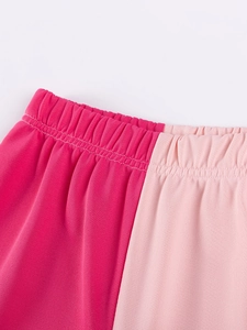 Girl's knit clothing set featuring pink colorblock elastic waistband with double stitching