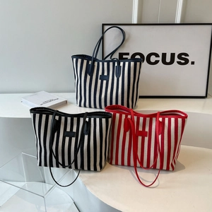 Dames Tote Bag Gestreept Canvas Grote Capaciteit Casual Schoudertas Handtas Voor Dagelijks Gebruik Mode Stijl