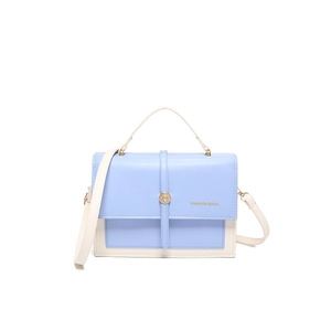 Light blue and cream white color-block leather crossbody bag with top handle